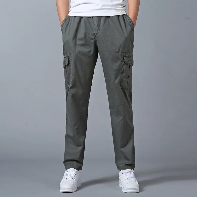 Плюс размер XL-6 XL(143 см талия) Чистый хлопок мужские брюки, весна, лето, тонкий большой ярдов свободный широкие брюки-комбинезон#601 - Цвет: Армейский зеленый