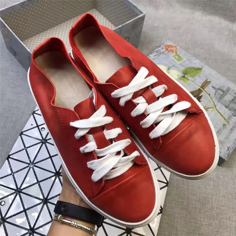 SexeMara/; роскошная женская дышащая Летняя обувь; женские оксфорды из натуральной кожи на шнуровке; обувь на плоской подошве; 6 цветов - Цвет: Photo color red