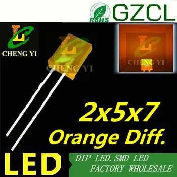 

Orange 2x5x7 dip led 0.06W 2-pin diffused led 600-610nm 2.0-2.5V led beads(Taiwan chipset)