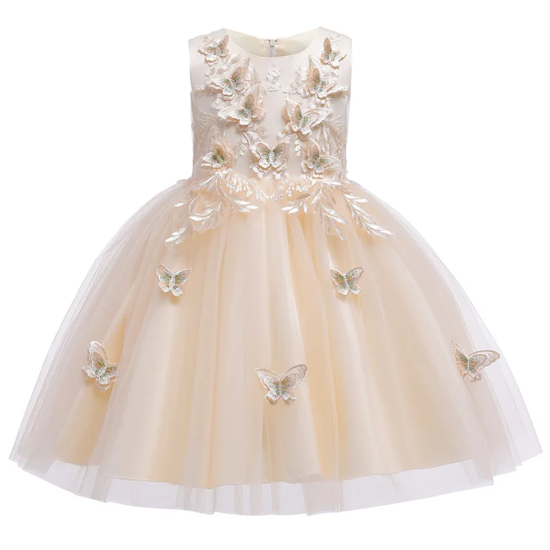 Платье для девочек с цветочным узором для свадьбы и праздника платье лето для малышей, платье принцессы для девочек Детские платья для девочек, костюм детская одежда - Цвет: Champagne