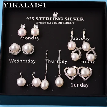 

YIKALAISI 925 Sterling silver Natural Freshwater Pearl Earrings Jewelry For Women 8-9mm 7 Style a Week