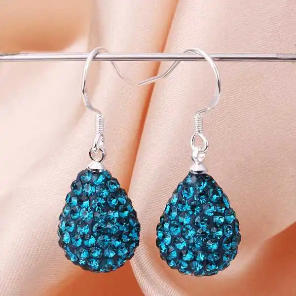 Free Shipping 925 Silver Earring Disco Ball Beads Cute Waterdrop Crystal Shamballa Fasion jewelry Earrings SBE098 | Украшения и