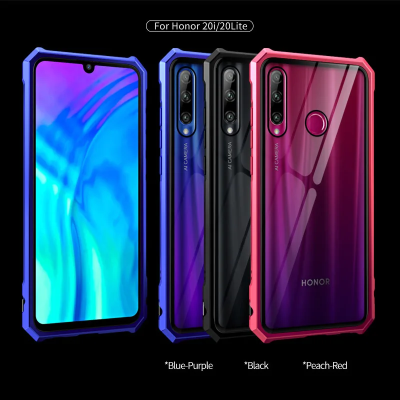 Для Huawei Honor 20 Lite бампер алюминиевый металлический каркас с прозрачным закаленным