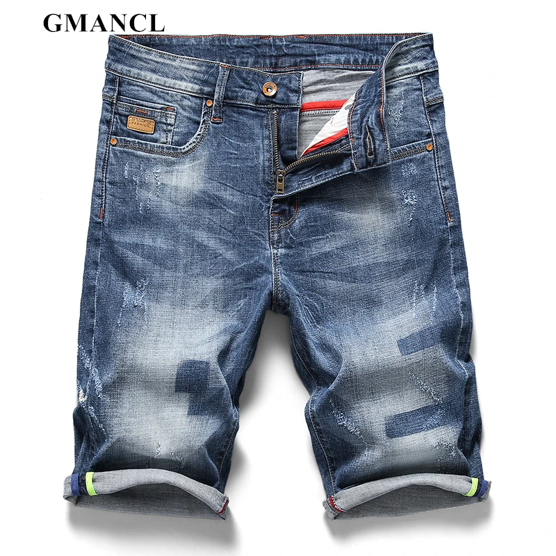 Для мужчин уличной хип-хоп Лето байкерские джинсы короткие бермуды Модные мужские прямые ретро ностальгия синий джинсовый короткий Большой размер 40