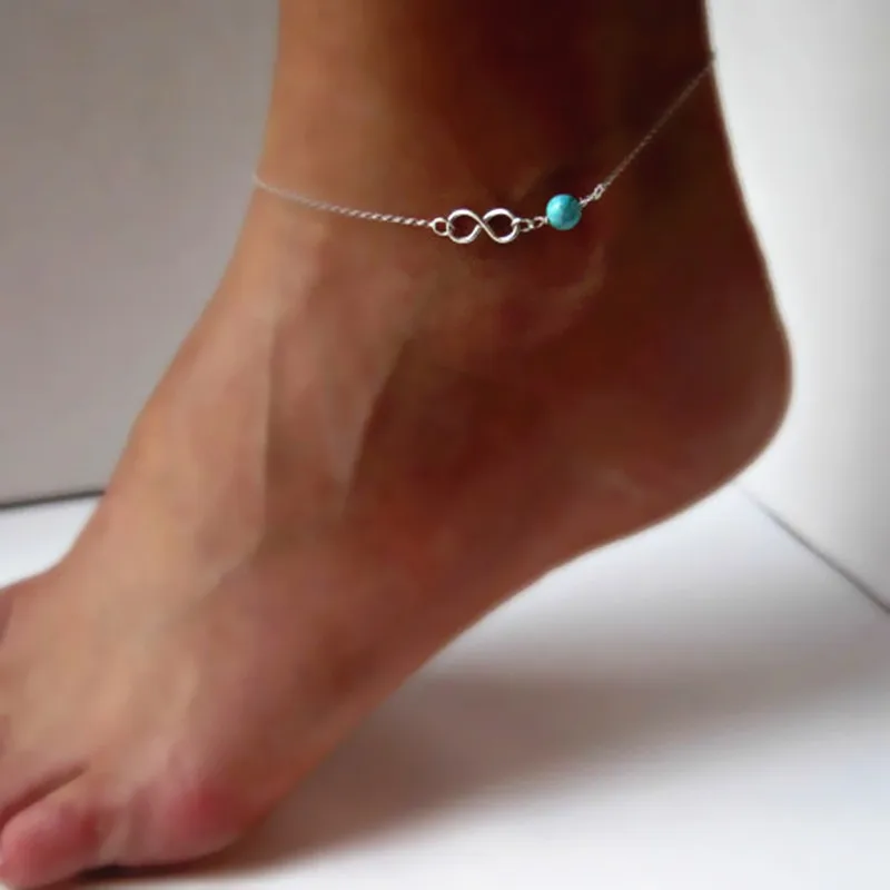 

Fashion Simple Jewelry Summer Wild Good Luck 8 Character Beaded Anklet Bracelet Women Silver Plated Beach Foot Jewelry Wholesale
