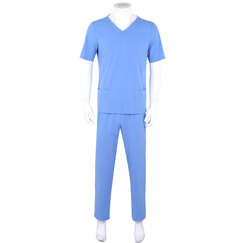 Взрослые мужские медицинские Медицинские костюмы с короткими рукавами Топ и длинные штаны с эластичной талией унисекс лабораторные костюмы для кормления 2 шт