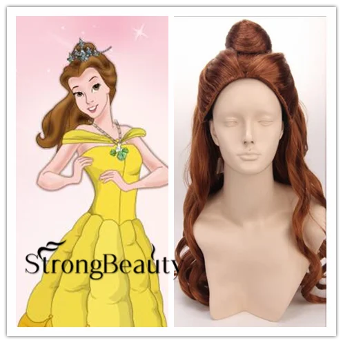 Princess Belle COSplay wigs Beauty and the Beast Ladies long Brown Anime Curly #