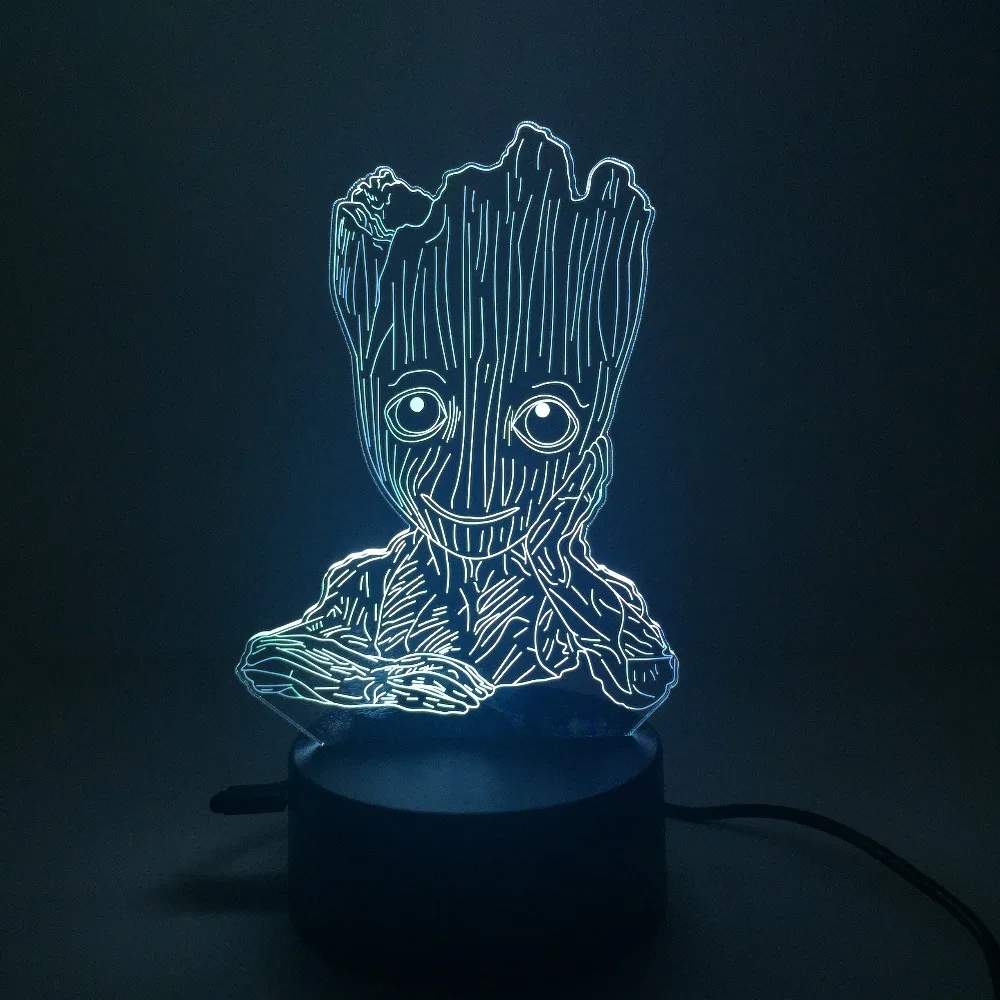 Groot светодиодный 3d-ночник креативная электрическая Иллюзия 3d декор для спальни 7 цветов меняющая Настольная лампа с сенсорным управлением атмосферная