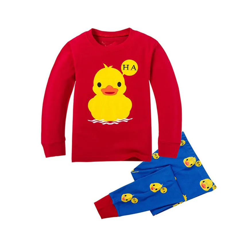 Long Sleeve Baby Pajamas Sets Small Yellow Duck Children Sleepwear 100