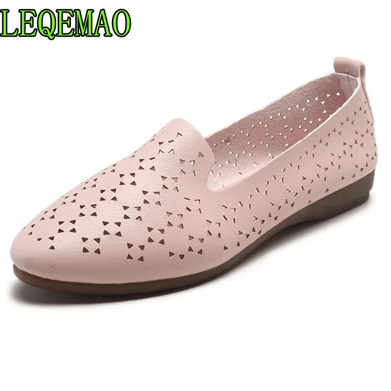 

2019 Summer style Women Ballet Flats Pointed Toe Slip on Shoes Cut-outs Flats Shoes White Woman Loafers zapatos mujer