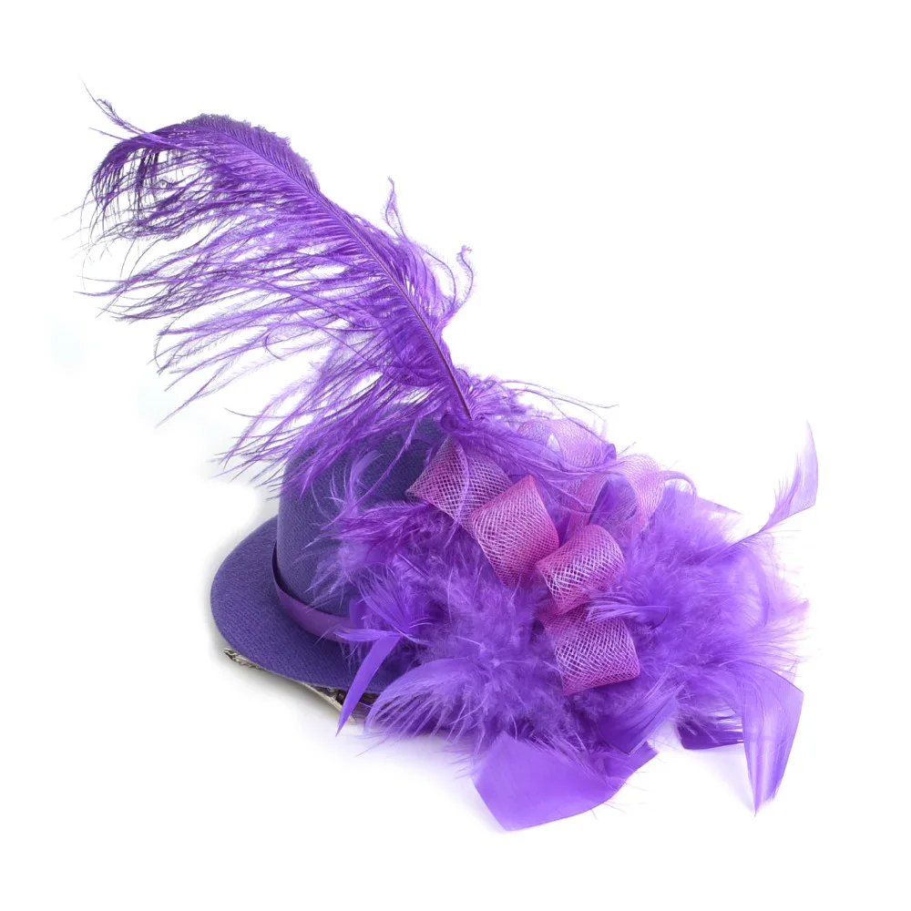 Фиолетовый перо мини топ шляпа сетка заколка для волос очарование Свадебная вечеринка волосы невесты аксессуары для женщин леди девушка