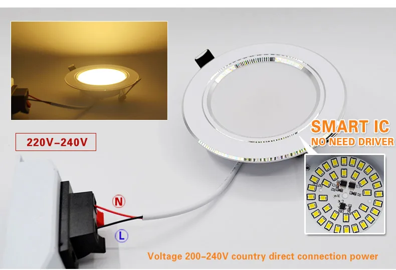 4 шт. яркий светодиодный светильник 5 Вт 9 Вт 15 Вт Серебряная окантовка круглый светодиодный потолочное утопленное пятно светильник 110 в 230 В вниз светильник Холодный теплый белый