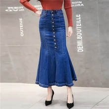 Женские джинсовые юбки весна осень винтажная высокая Талия Джинсовая юбка женская тонкая стрейч рыбий хвост синяя макси юбка 22301