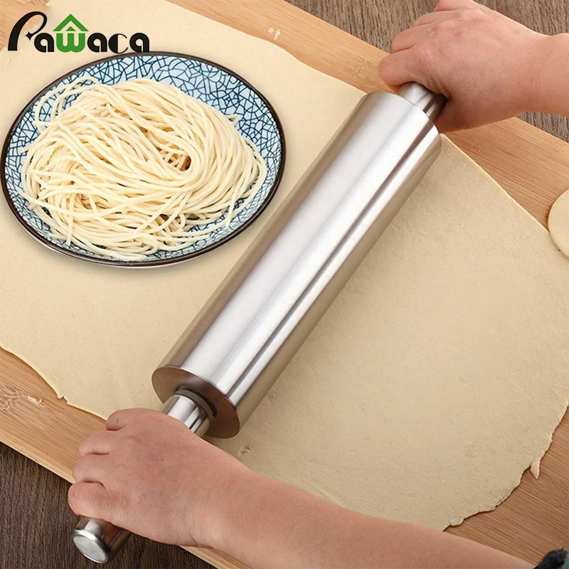 Stainless Steel Rolling Pin Pasta Cookies Pastry Pizza Dough Roller Baking Tools