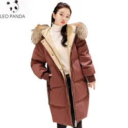 2018 новая зимняя куртка-пуховик Модные свободные хлеба супер большой енотовидная собака меховой воротник теплый женский длинный пуховик HF488