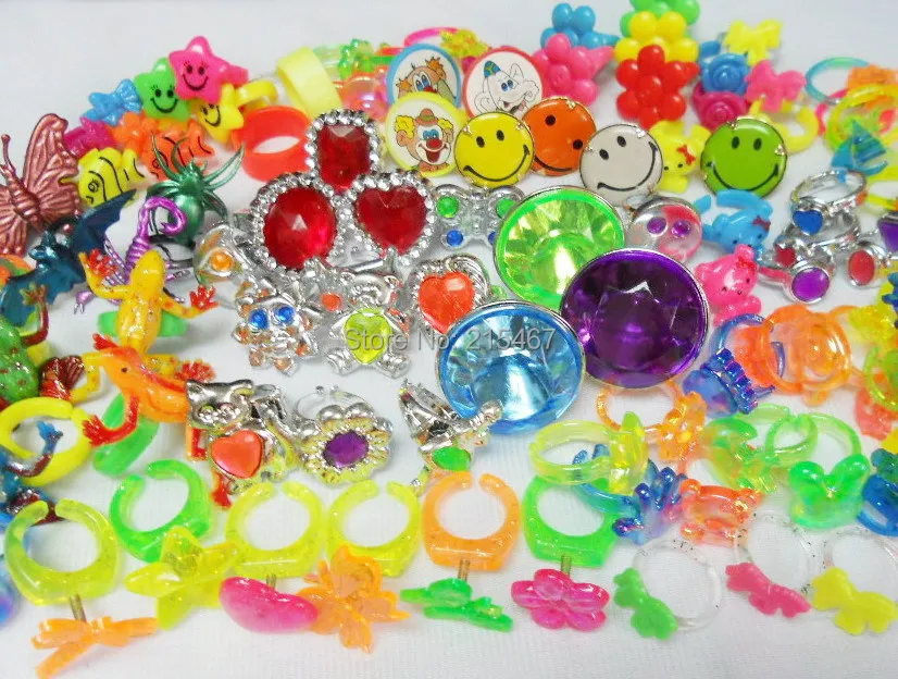 Huge Lot of 100 Plastic Kids Gem Ring Princess Girl Novelty Birthday