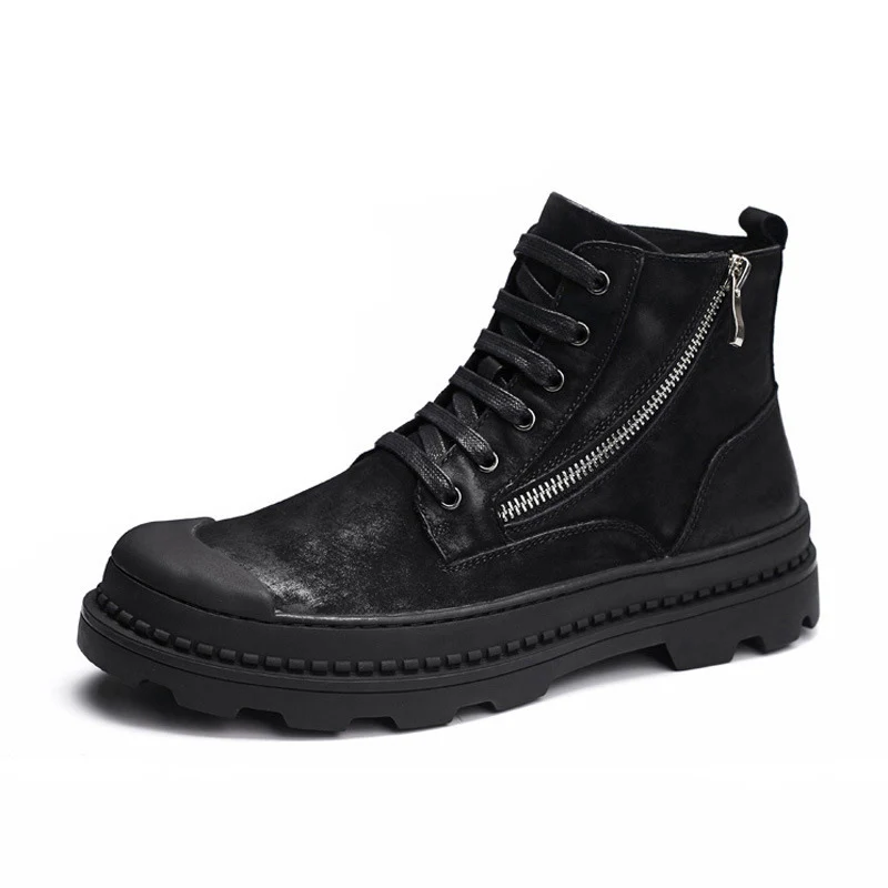2018 Spring autumn Men Boots Vintage Style Shoes Casual Fashion High-Cut Lace-up zipper military Western outdoor boots male |