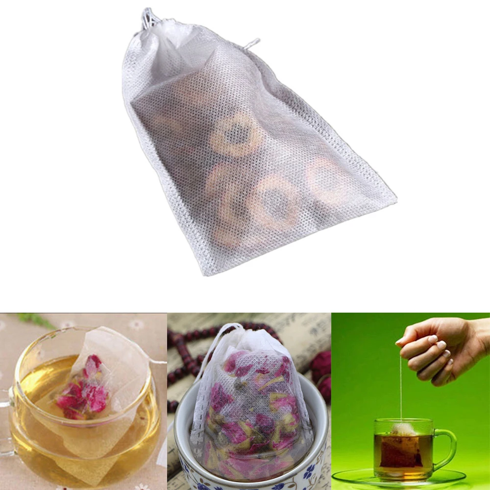 

100Pcs/Lot Tea Bags 5x 7CM Empty Scented Drawstring Pouch Bag With String Heal Seal Sachet Filter Paper Teabags Empty Tea Bag