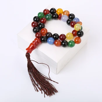 

10-12mm Colorful Agate Muslim Rosary tassel pendant 33 Prayer Beads Islamic Muslim Tasbih Allah Mohammed Rosary for women men 3A