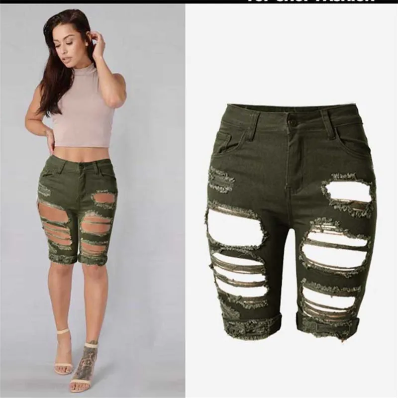 Oversize Ripped Boyfriend Shorts Women High Waist Denim Shorts Tassel