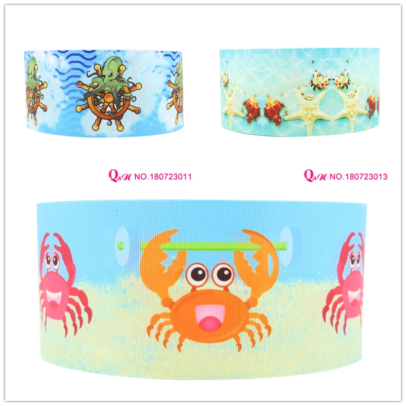 

Q&N ribbon 16mm 22mm 25mm 38mm 50mm 75mm underwater objects printed grosgrain ribbon webbing 50yards/roll for headband