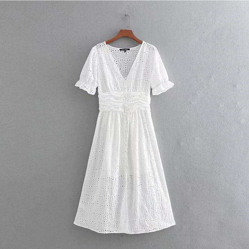 Women's Clothing Dress 2019 Cotton Hollow Out Embroidered Dresss Ms Summer Street Sexy Slim Fit Stylish Temperament Clothing