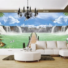 Пользовательские 3D печати DIY Ткань и текстильные обои для стен матовый шелк для Гостиная водопад небо облако птица декорации мост