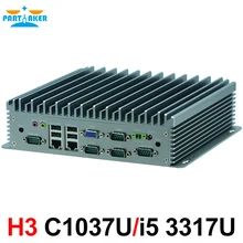 Fanless PC with 2 LAN Mini PC 8-36V Wide Voltage 6 COM Industrial Computer with Intel 1037U i5 3317U Processor
