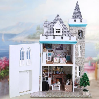 

Miniature DIY Doll House Wodden Miniatura Castle Doll Houses Furniture Kit Adornment Handmade Toys For Children girl gift k012
