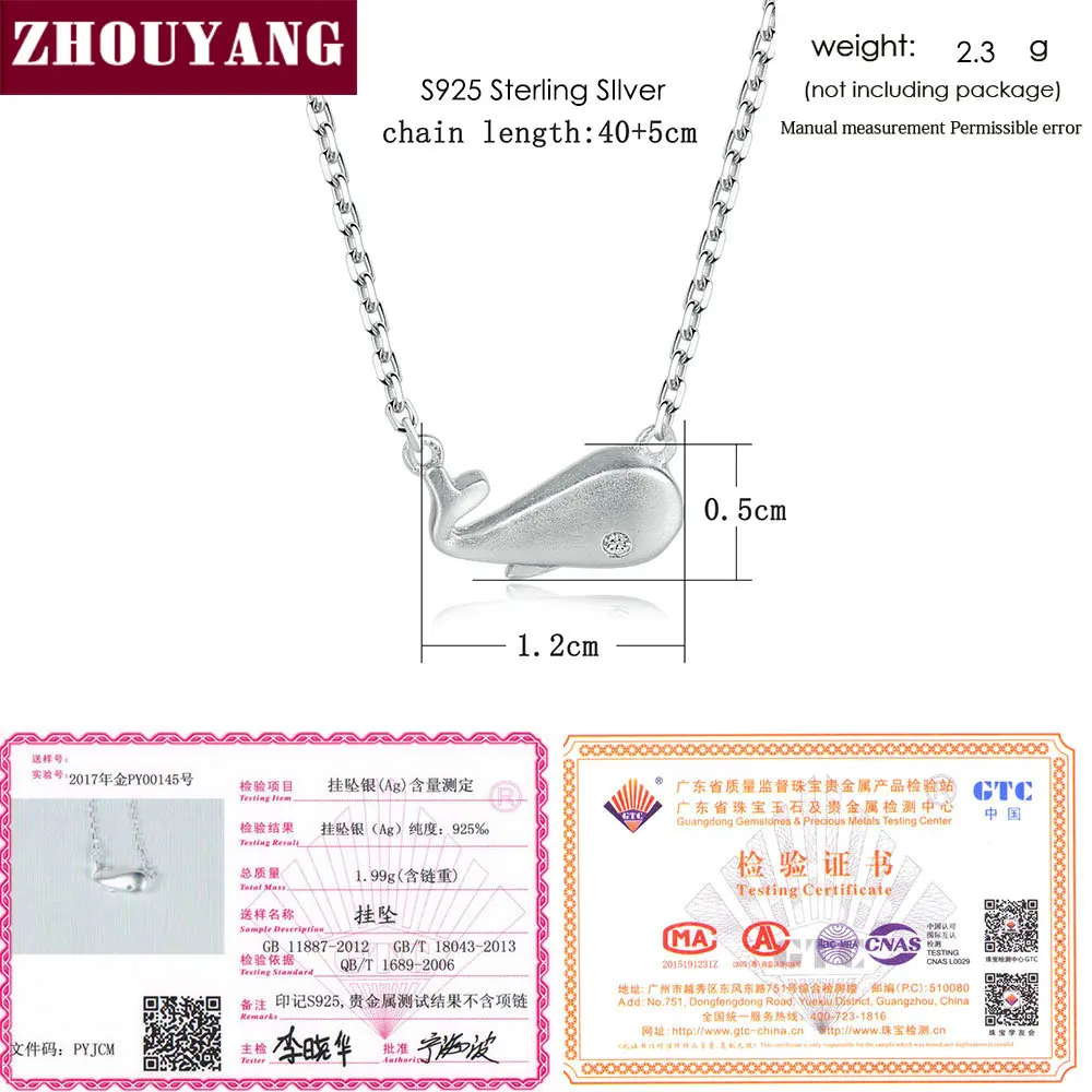 S925 Pendant Necklace For Women Simple Style Fish Whale Shaped 925 Sterling Silver Fashion Jewelry Wedding NY049 ZHOUYANG