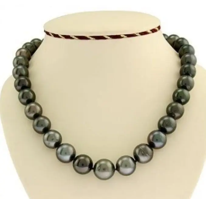 

HOT## Wholesale > stunning 18inch natural 11-12mm tahitian black pearl necklace 14KGPG