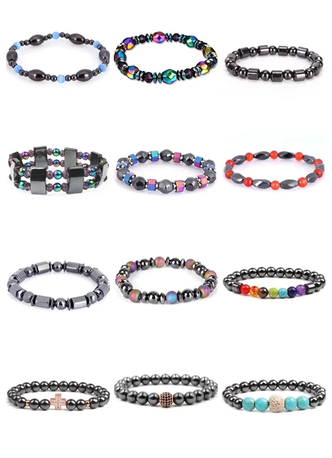 1Pc Magnetic Therapy Bracelet Round Stone Health Care Bracelets For Men Women Magnetic Hematite Stretch Bracelet 2019