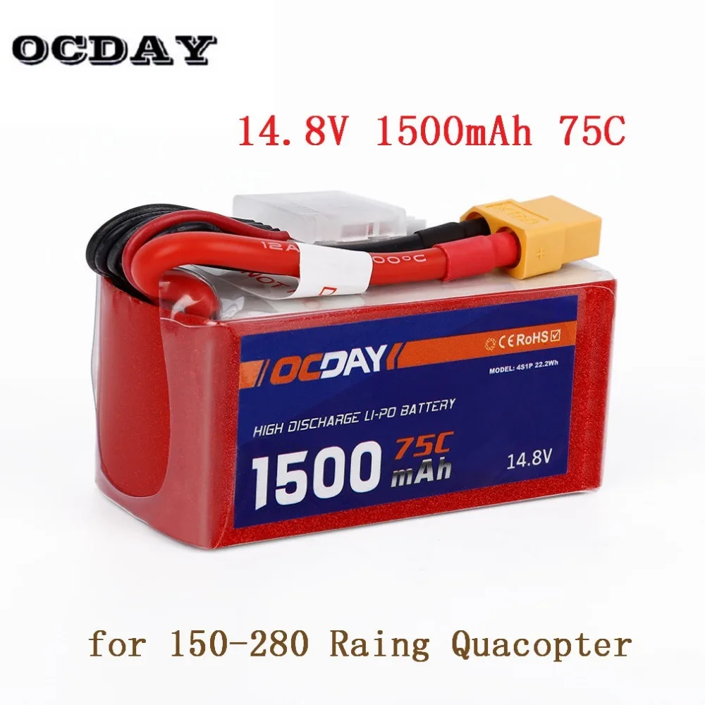 1 шт. OCDAY 4S1P 22.2WH 14,8 В 1500 мАч 75C Lipo Батарея с XT60 Разъем для RC 150-280 Raing Quacopter