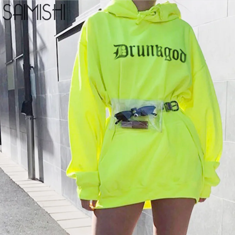 Saimishi Spring Autumn Fashion Fluorescent Loose Hoodies