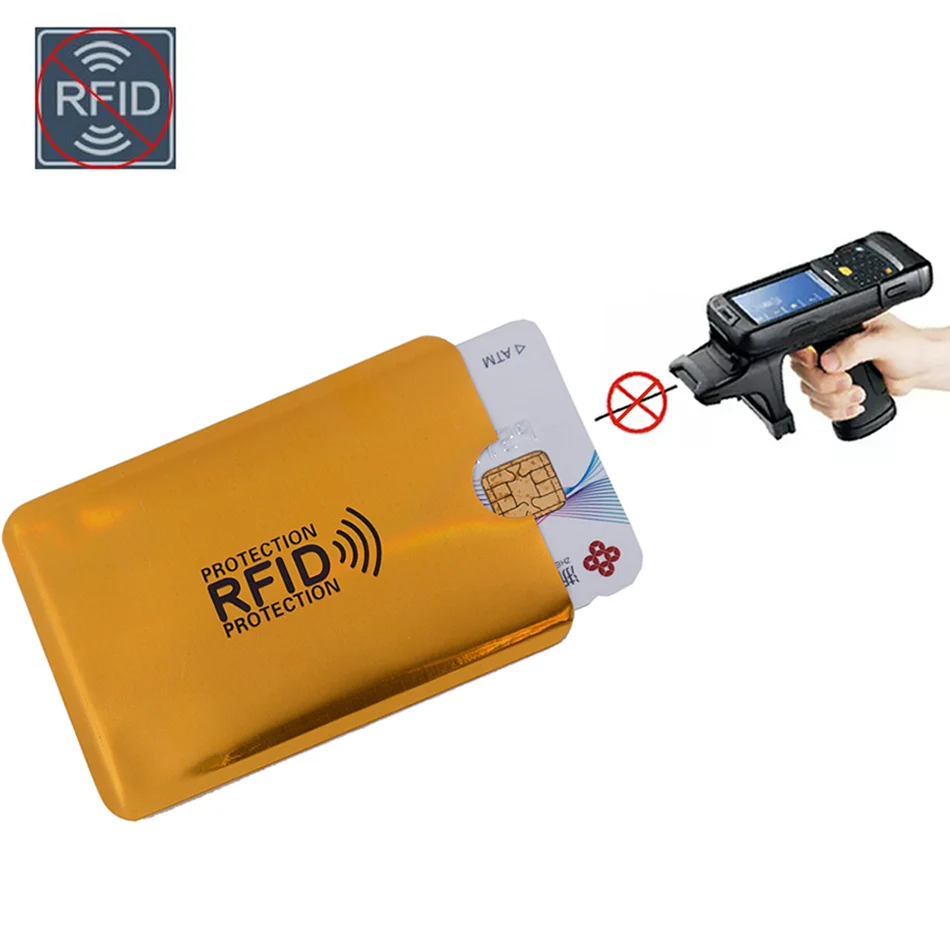 

Gold Laser Anti Rfid Wallet Blocking Reader Lock ID Bank Card Bank Card Holder Case Business Protection Metal Credit Aluminium