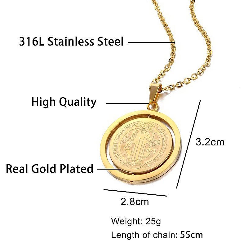 Медаль Сан Бенито кулон золотой цвет нержавеющая сталь вращающийся Иисуса подвески и ожерелья для Религиозные ювелирные изделия медальон Ma'le