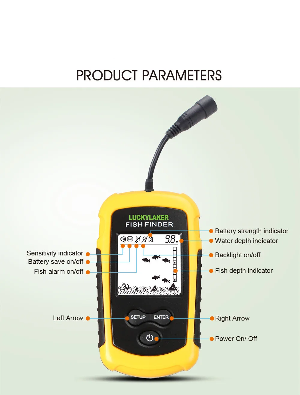 FF1108-1 Sonar Fish Finder Alarm 100M Portable Sonar Sensor LCD Fish Finders Echo Sounder Fishing Lure Findfish Outdoor (6)
