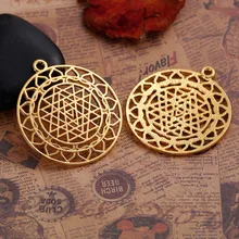 DoreenBeads цинковый сплав золотого цвета Круглый Sri Yantra медитация Полые Подвески DIY компоненты 44 мм x 40 мм(1 5/"), 3 шт
