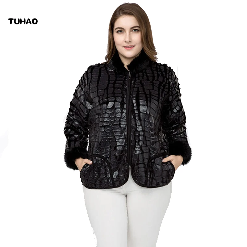 TUHAO Plus Size 7XL 6XL Women Faux Fur Coats 2018 Autumn Winter Fur Sleeve Stand Collar Faux Large Size Women Jackets COAT ZPZ
