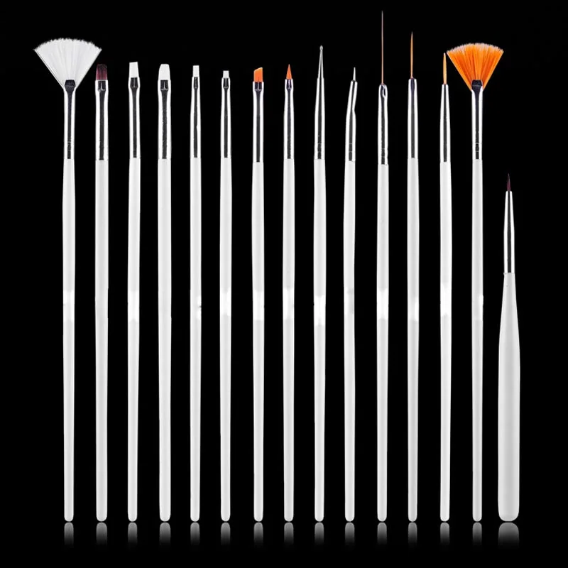 

15pcs White Nail Art Decorations Brush Set Tools Professional Painting Pen for False Nail Tips UV Nail Gel Polish