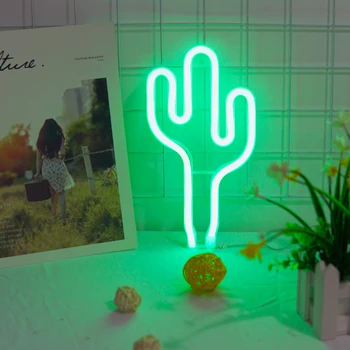

Green Cactus neon light Warm Room Night Light 3D LED wall lamp Kids Bedroom Party Home Fairy Light Decor Battery lovely lighting