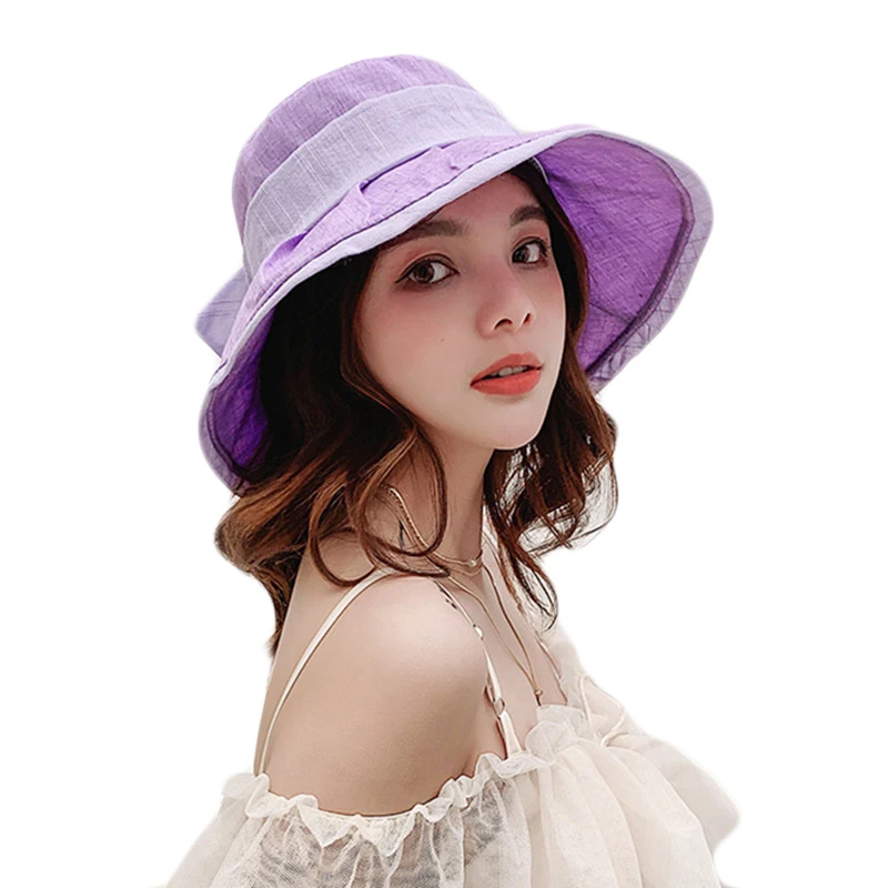 طوي واسعة كبيرة بريم المرأة قبعات للحماية من الشمس ل عطلة السيدات الصيف الشمس المضادة للأشعة فوق البنفسجية طوي شاطئ قبعات قبعة بحافة مع حبل