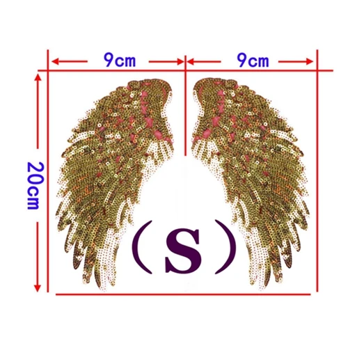 1 пара новая вышивка крыла Кружевная аппликация ткань с пайетками свитер Одежда патч наклейки с блестками футболка diy нашивки украшения - Цвет: Small Gold