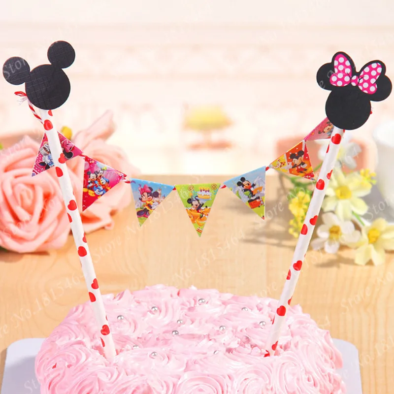 

1 lot Straw String Banner Mickey Baby Party Supplies,Cake Topper,1st Birthday Baby Christening Baptism Cake Decoration