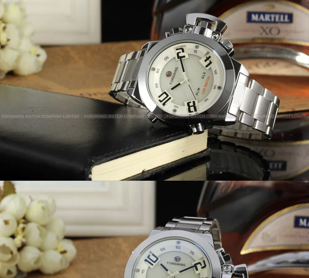 Новые часы FSG8093Q4S1, мужские часы, светодиодный дисплей, белый циферблат, серебристый цвет, чехол, кварцевые аналого-цифровые часы,, подарочная коробка
