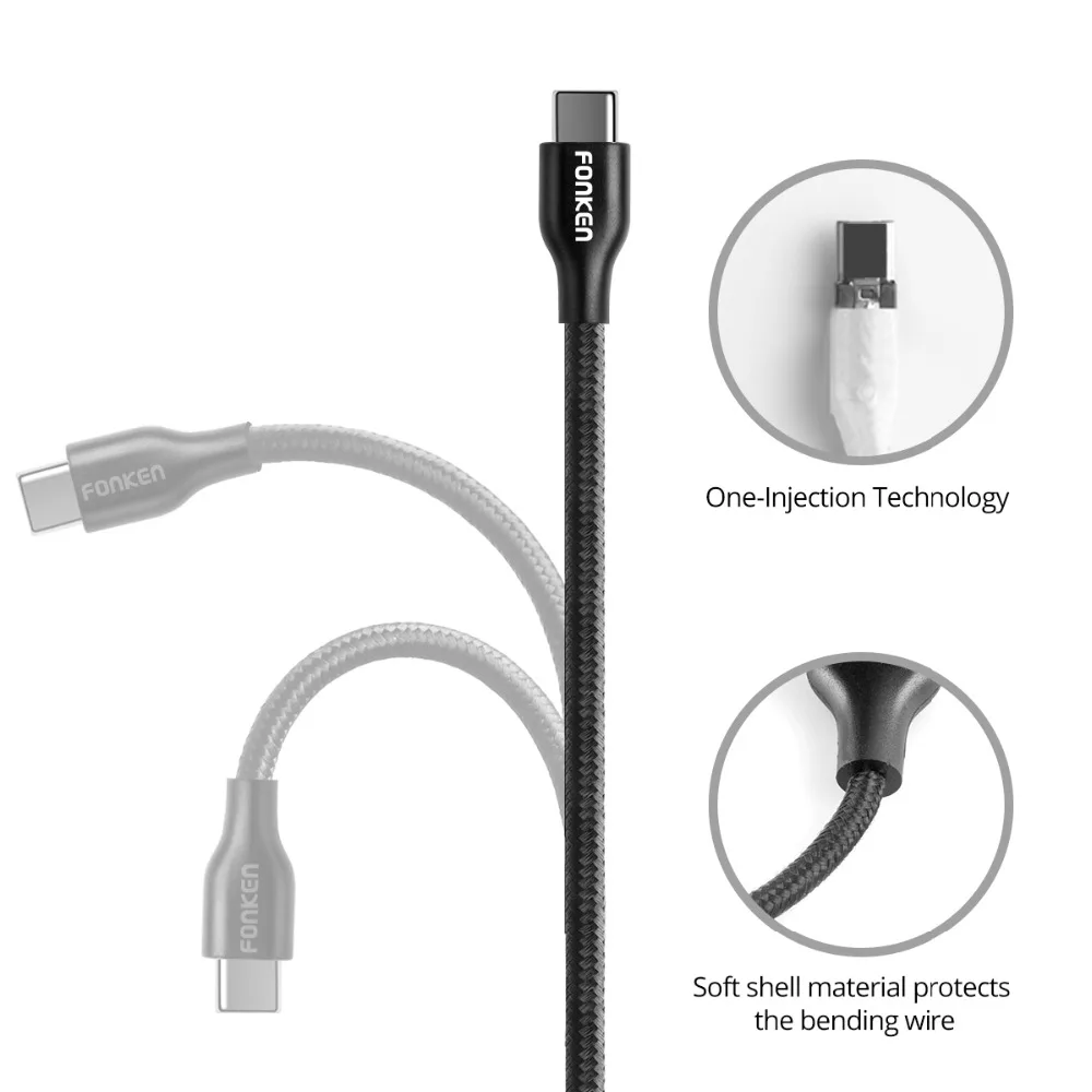 FONKEN USB C кабель для быстрого зарядного устройства type C кабель для телефона 2,4 A шнур для быстрой зарядки и передачи данных с нейлоновой оплеткой usb type-C кабели для мобильных телефонов