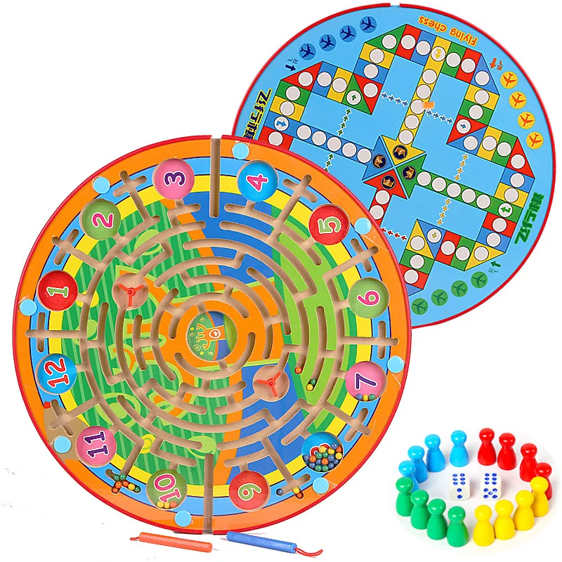 

Wooden Labyrinth Plane Puzzles Magnetic Maze Intelligence Early Children Learning Toys Educational Game Kids Gifts