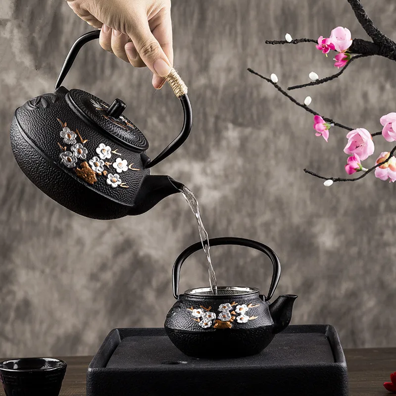 

300ml/600ml/800ml Cast Iron Tea Pot Set Japanese Teapot Tetsubin Kettle Drinkware KungFu Tools Plum Tea Kettle Teaware Set