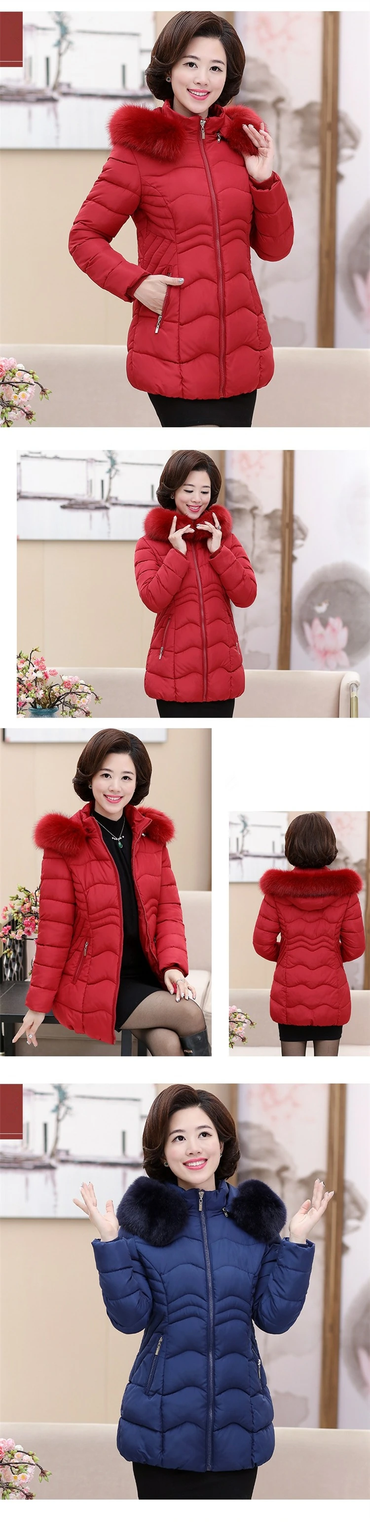 Middle Aged Women's Winter Jacket Long Parka Hooded Fur Collar Elegant Old Ladies Winter Coat Long Plus Size 4XL 2018 New CH646