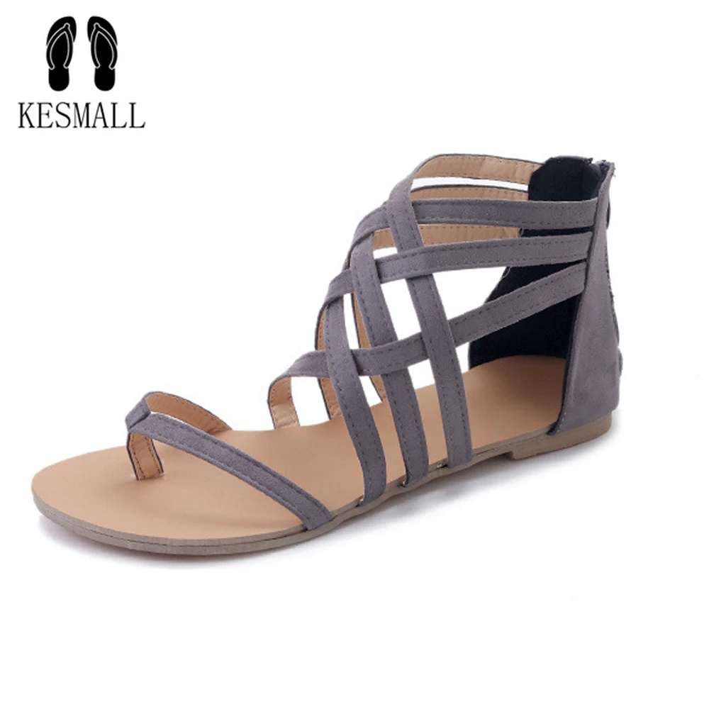 

KESMALL Plus Size 34-43 Flats Summer Women's Sandals 2018 New Fashion Casual Shoes For Woman European Rome Style Sandalias WS30